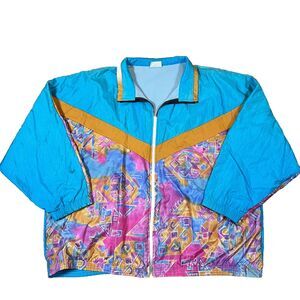 Jump XL Windbreaker Women's Muticolor Vintage 80s Retro Print Made in USA